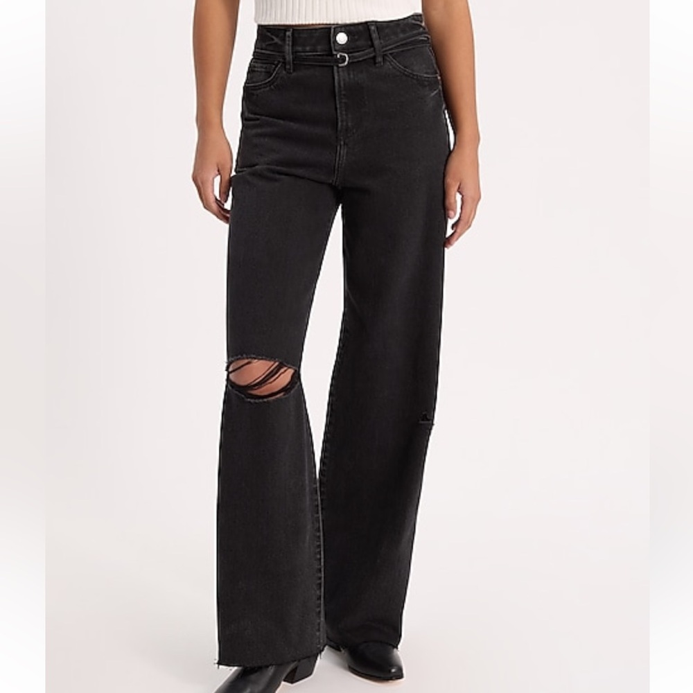 Express Black Wide Leg Distressed Jeans